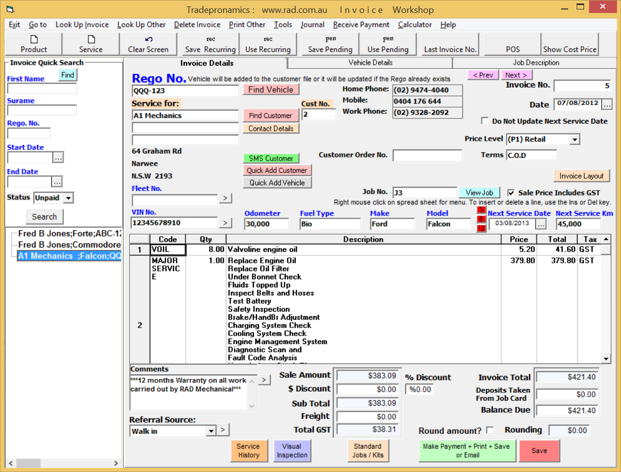 Mechanic Invoice