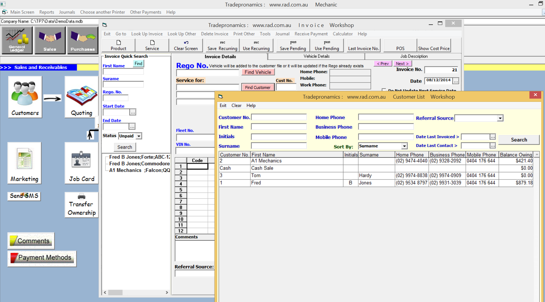 Mechanic Invoice with look up cars