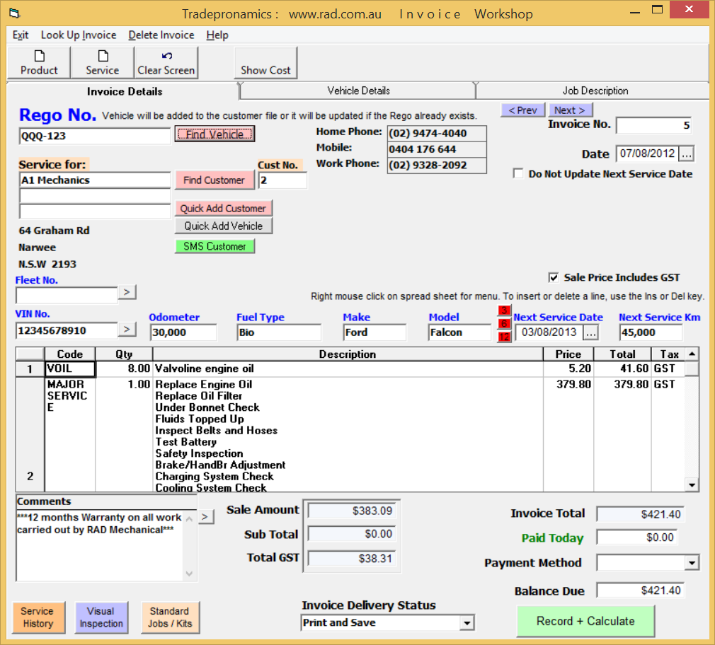 Mechanic Invoice